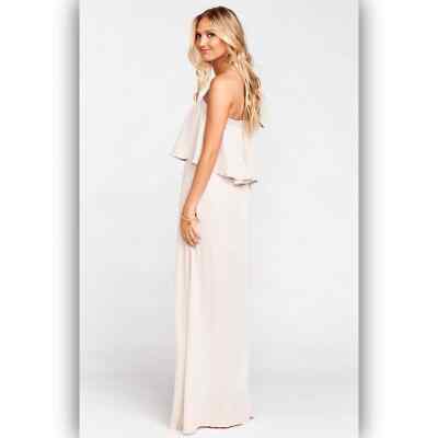 ruffle top bridesmaid dress Pink Chiffon A Line Off Shoulder Bridesmaid Dress PB142 main image 0