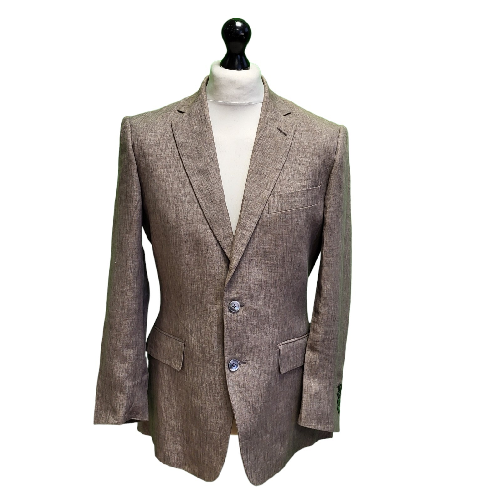 Giacca blazer lino Chester Barrie Saville fila marrone estate 38S corta