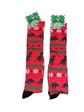 Womens Red Dinosaur Themed Christmas Socks NEW One Size