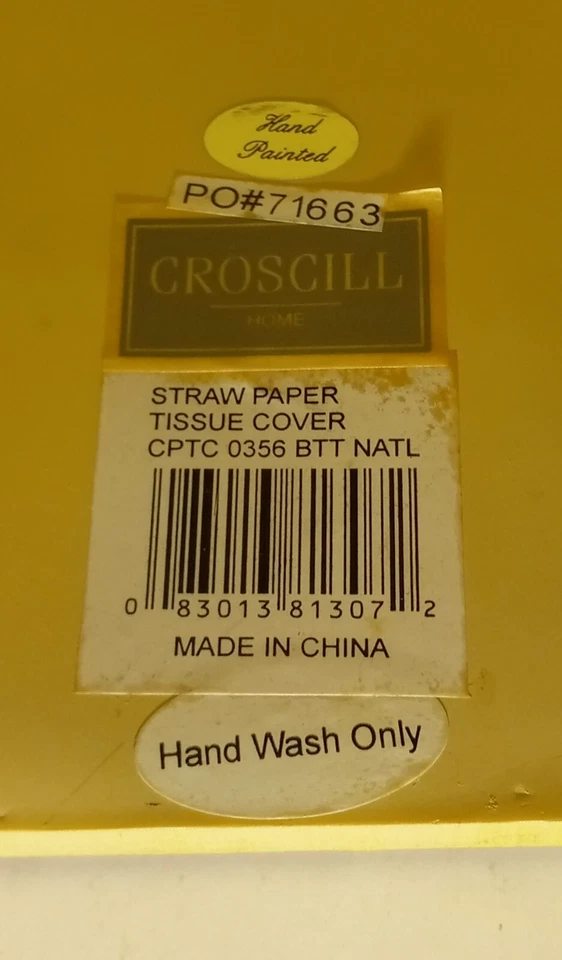 Cubierta de caja de pañuelos Croscill cerámica "papel de paja" pintada a mano beige 5,5 x 5,5 x 6 Foto 2 de 4