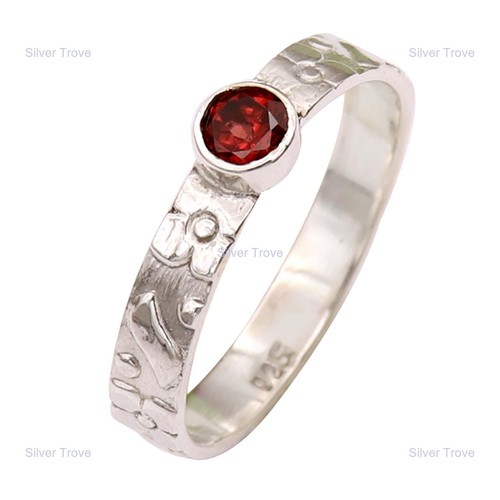 Natürlicher Granat Edelstein Band roter Ring 925 Sterlingsilber indischer Schmuck - Bild 15 von 30
