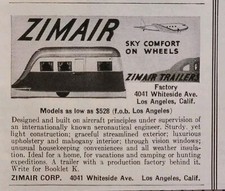 Zimair Trailer Travel Camper Los Angeles CA Sky Comfort Vintage Print Ad 1937