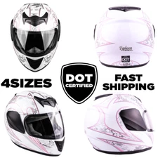 New WHITE PINK BUTTERFLY Kids Motorcycle Helmet DOT Full Face Youth