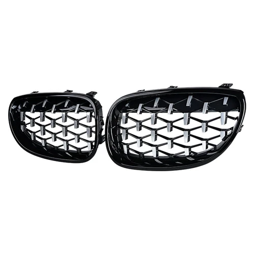 Replace Black/Chrome Front Diamond Kidney Grille ABS For 2003-2010 BMW E60 E61 - Bild 5 von 17