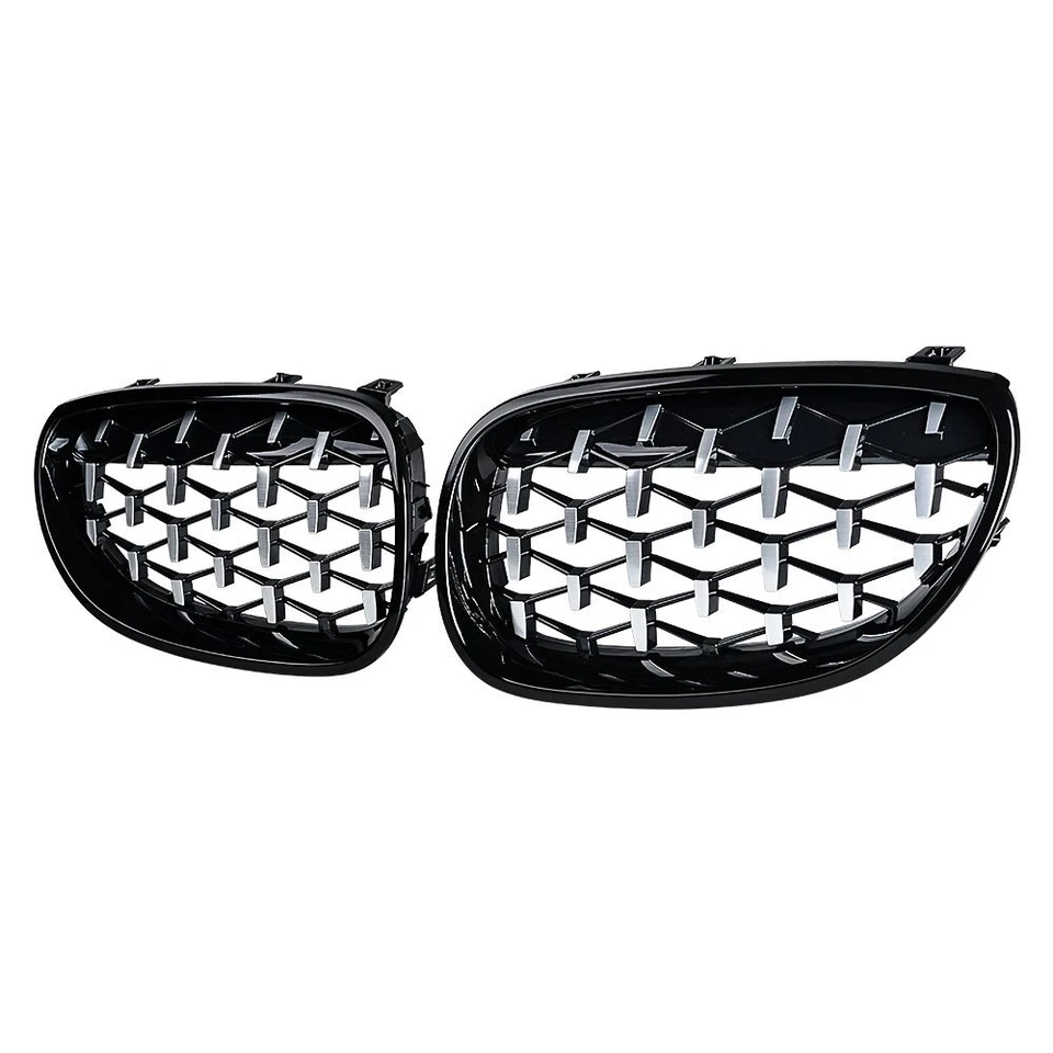 Chrome Black Diamond Front Kidney Grill For BMW E60 E61 525i 530i 528i 2003-2010 Foto 4 de 4