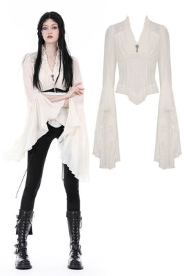 DARK IN LOVE Steampunk Gothic Elegant Long Trumpet Sleeves Top Women T-Shirt