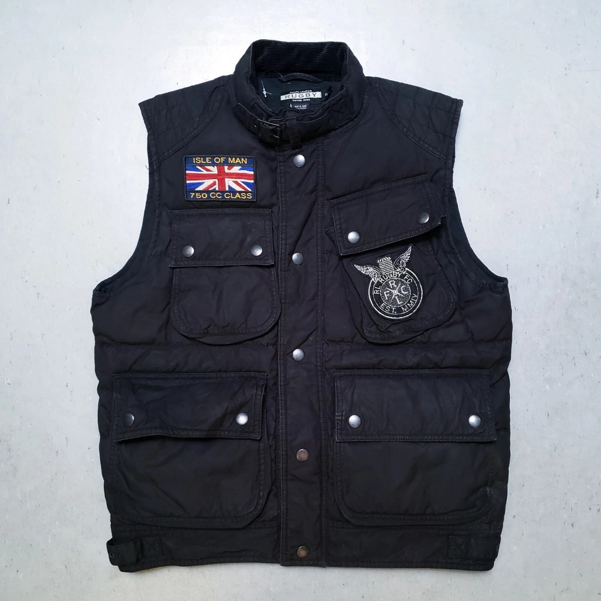 NEW Ralph Lauren RUGBY ISLES OF MAN Vest Down Filled Waxed Cotton Sz M  Black | eBay