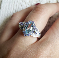 Vintage Sterling Silver Ring Size 7.25 Womens Blue Gem Marquise Purple Cocktail