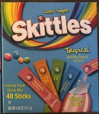 60 Skittles Singles to Go Zero Sugar TROPICAL VARIETY Drink Mix Box Multi Flavor
