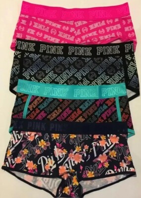 Victoria s Secret Pink Logo Boy Short Panty Large Purple Pink Print Victoria s Secret Pink Logo Boy Short Panty Large Purple Pink Print