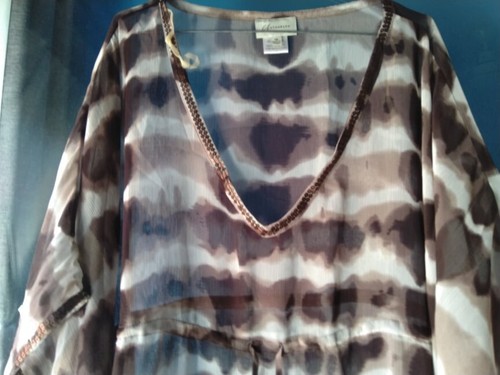 Size 16 Autograph brown & white sheer kaftan tunic top - Picture 2 of 3