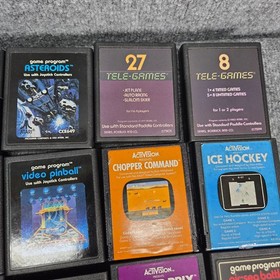 Lot Of 19 Atari 2600 Games & Programa Pac-Man Q-Bert Asteroids Manuals + Holders