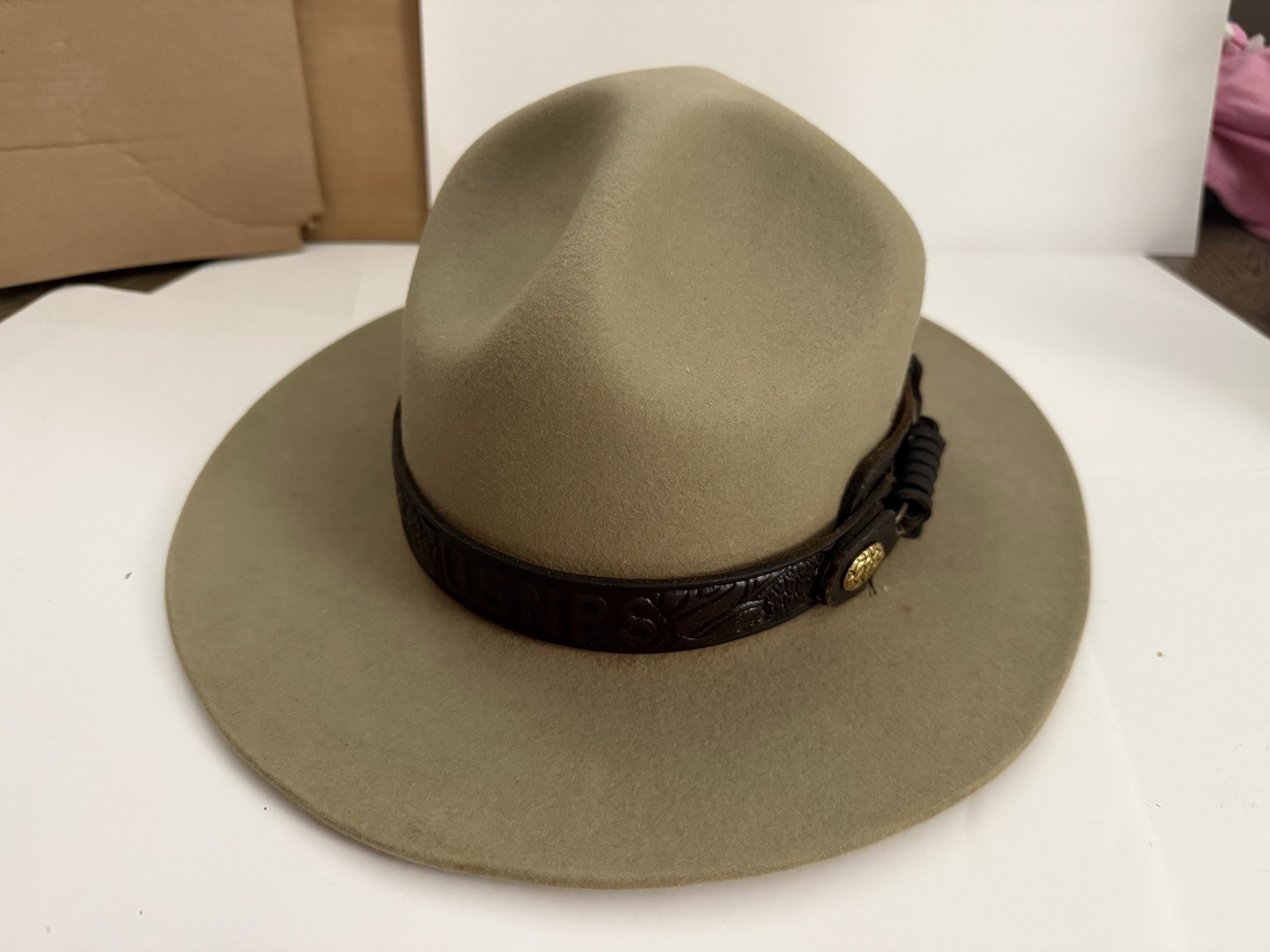 Stratton Park Ranger Uniform Hat 7 1/4 Felt Beige Brown Leat