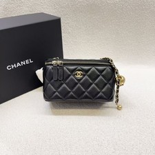 Chanel Vanity Case Chain Crossbody Bag Black Caviar Gold HW Auth