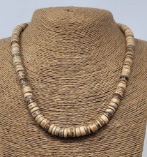 Natural Wood Necklace Brown Coconut Bead Boho Unisex Handmade 20" Rustic Style
