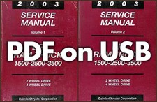 2003 Dodge Ram Truck Shop Manual on USB 1500 2500 3500 Pickup Repair Service