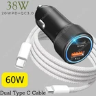QC PD 38W Fast Car Charger USB-C Type C Cable For iPhone 15 16e 17 iPad Samsung