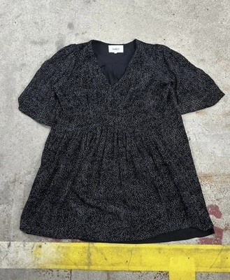 Ba&sh Bluse S 1 Schwarz Weiß Seide Look Boho V Neck Oversize