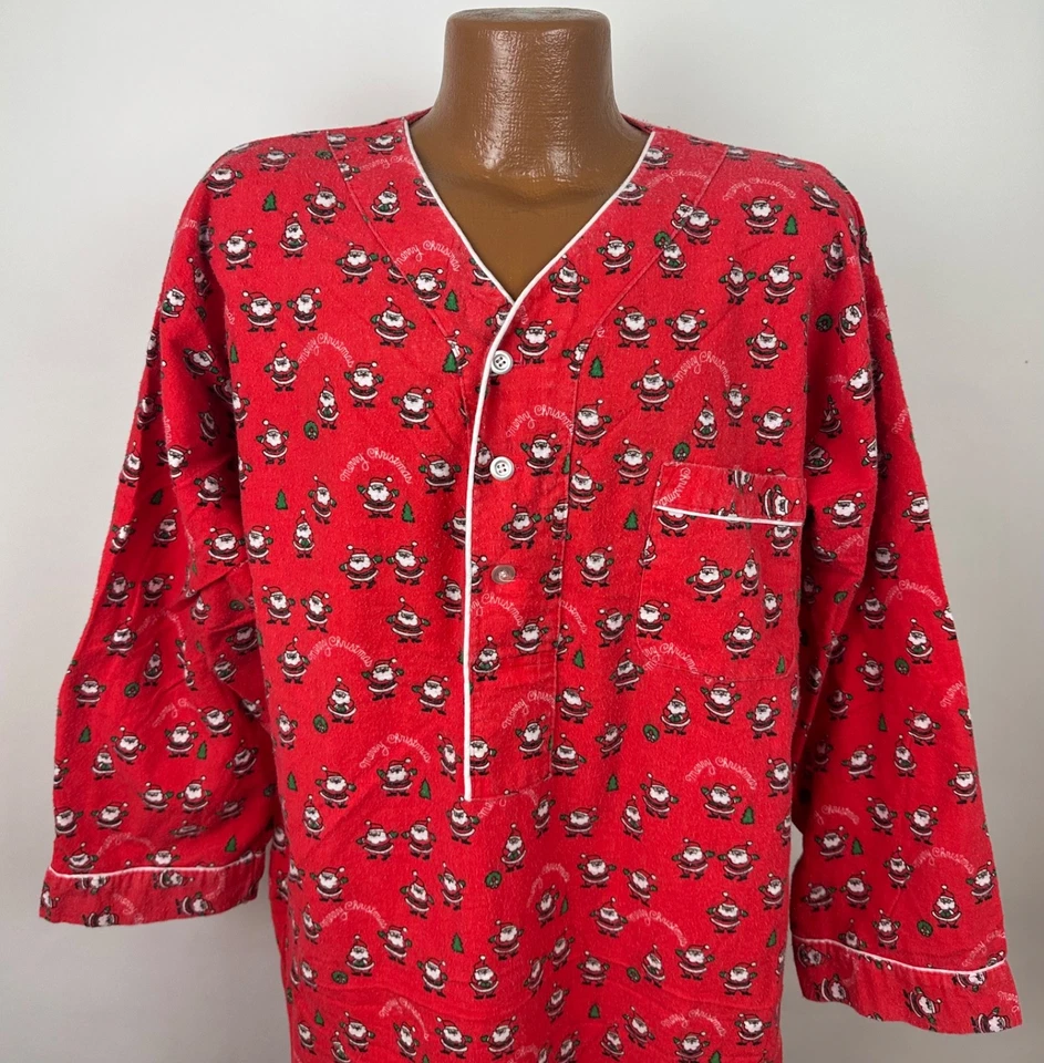 Pijama vintage de franela para hombre XL rojo Navidad vacaciones Papá Noel Foto 3 de 4