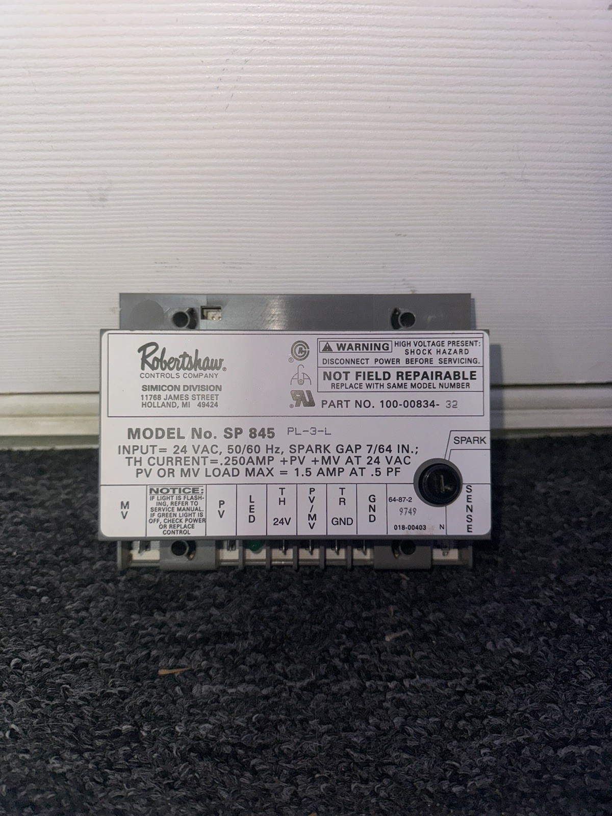 Robertshaw 780-845 Ignition Module Intermittent Pilot 24V SP845 PL-3-L