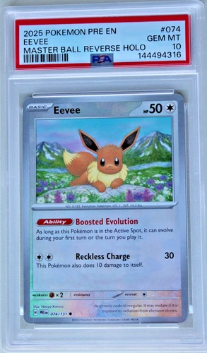 PSA 10 EEVEE 2025 Pokemon PRE EN #074 Master Ball Reverse Holo