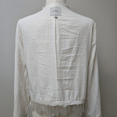 Guess Los Angeles Jacket Fringe Shaggy Chevron Ivory Runway NWT Womens Large - Picture 9 of 16