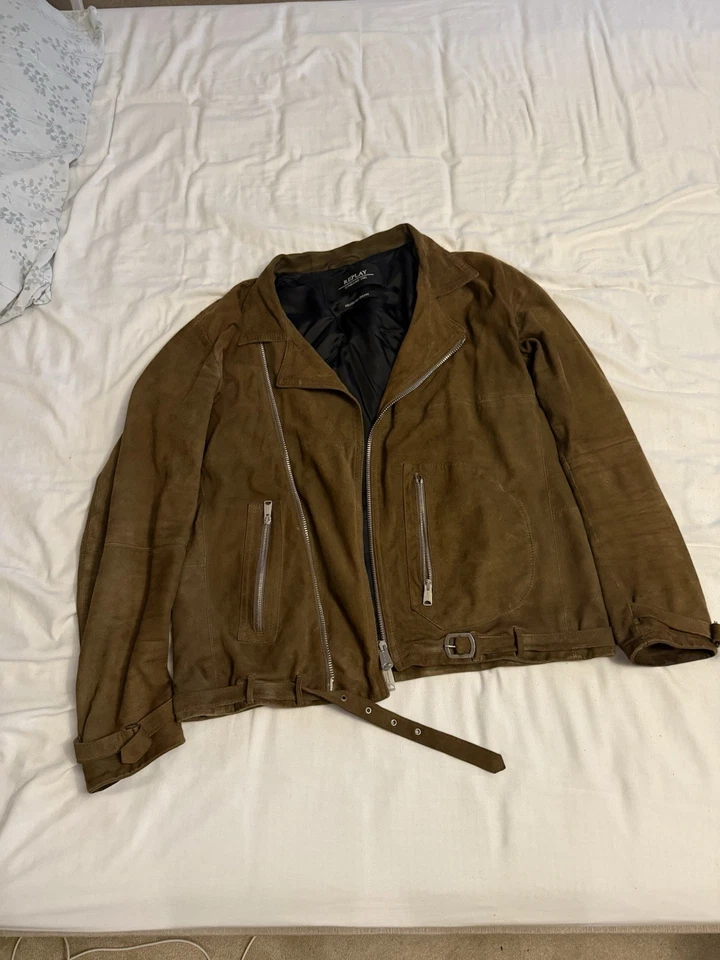 Replay Genuine Suede Leather Jacket Brown, with zippers. Size L. Good Conditions - Image 2 of 4