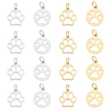 16pcs 2 Shapes Dog Paw Prints Charms Golden  Stainless Steel Color Hypoaller...
