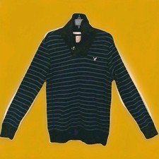 NWT American Eagle Sweater Shawl Neck Button Long Sleeve S Black/Blue Men's