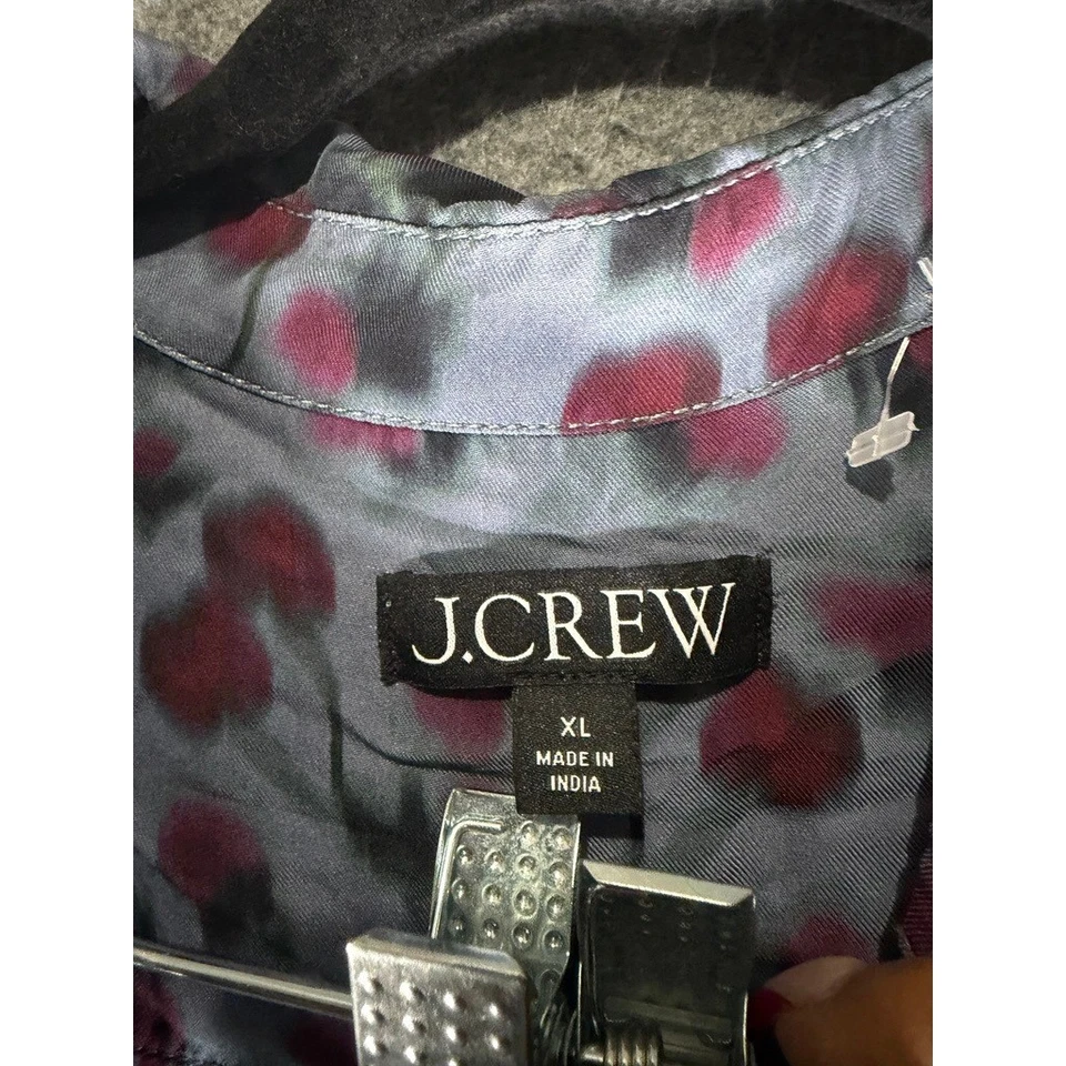 J. Camisa Crew Para Mujer XL Estampado Cereza Abotonada Azul Rojo Manga Larga Carrera Foto 2 de 4