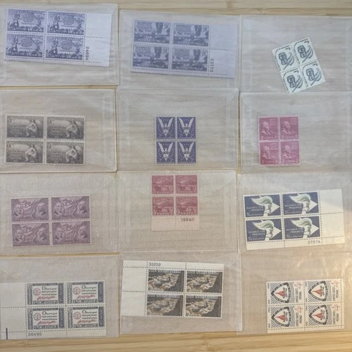 US Stamp Plate Block Lot 12 Blocks MNH MH Mint Collection Glassines Vintage