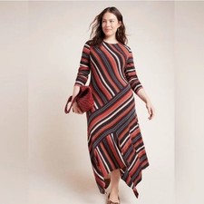 ANTHROPOLOGIE x MAEVE Parkside Knit Stripe Asymmetrical Dress Sz M {EE43}