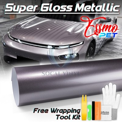 ESSMO PET Super Gloss Metallic Battle Gray Car Vinyl Wrap Film Like Paint Sheet