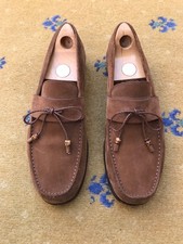 Gucci Loafers Suede Shoes Tan Brown Bamboo Bo...