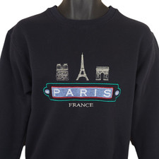 Paris France Sweatshirt Mens Size Small Dark Blue Eiffel Tower Destination
