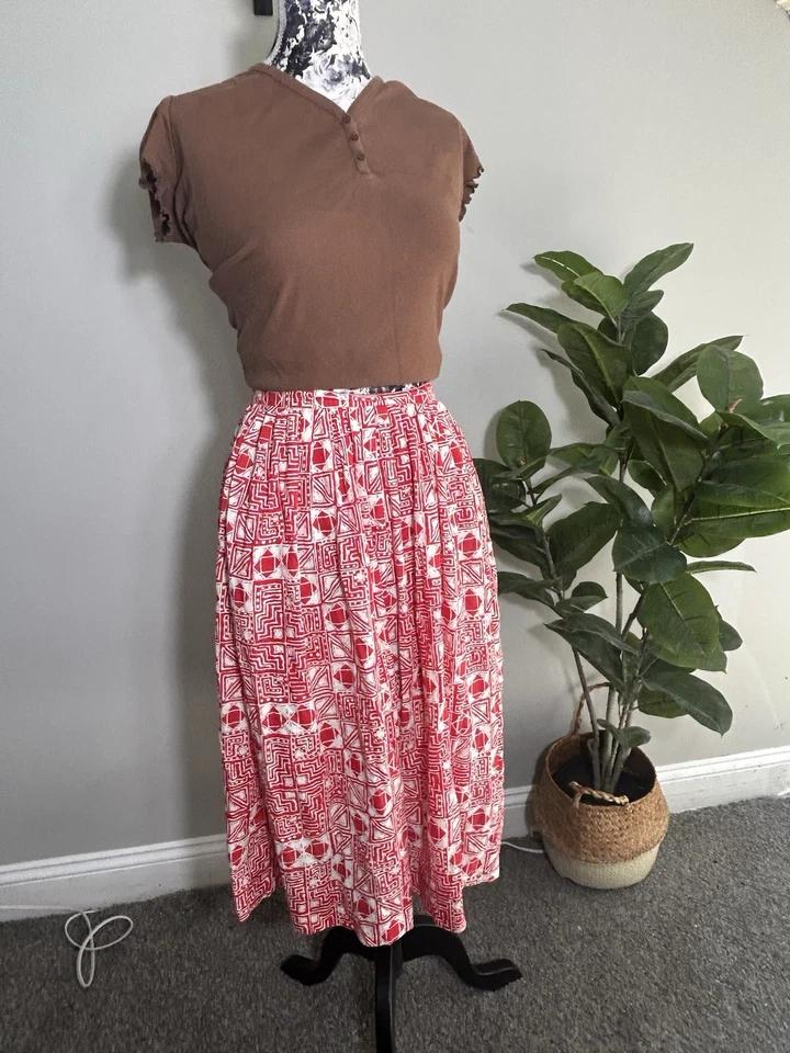 Женская винтажная юбка миди THE VILLAGER небольшого размера с племенным принтом трапециевидная - Изображение 2 из 4