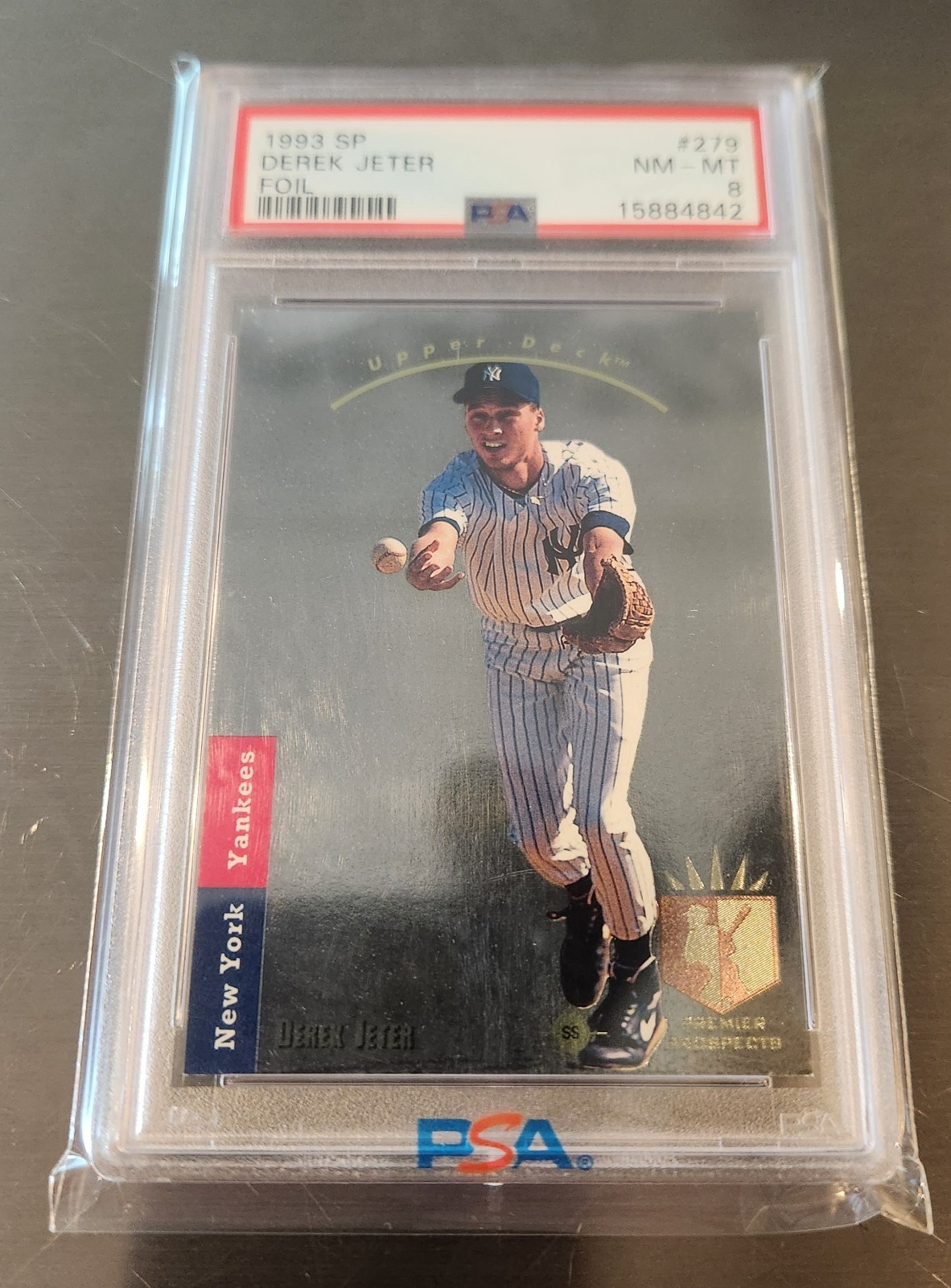 1993 SP FOIL #279 DEREK JETER ROOKIE RC PSA 8 view 2