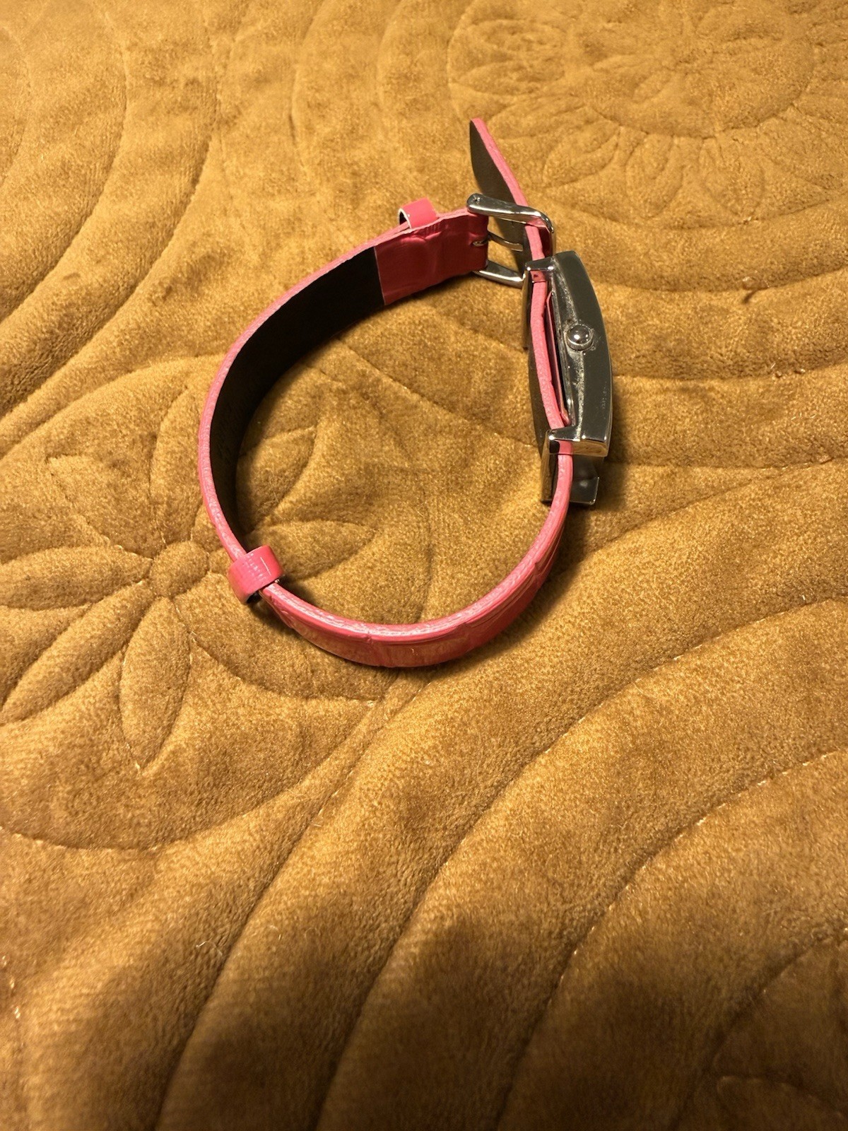 Rectangular Crystal-Trim Watch with Hot Pink Croc… - image 2