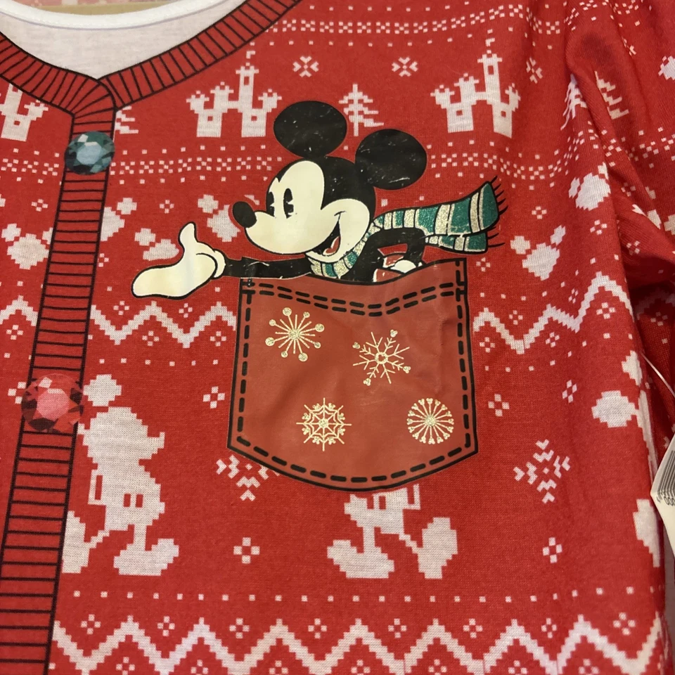Disney Mickey Minnie Mouse Rojo Blanco Vacaciones Fiesta de Navidad Camisa Volantes Dobladillo Pequeña Foto 4 de 4