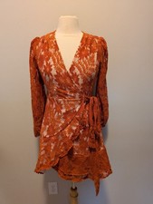 Women's Lace Wrap Mini Dress Floral V-Neck Ruffle Small