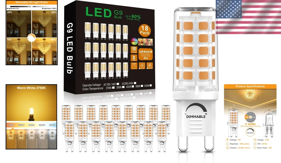 Dimmable G9 LED Bulbs 40W Equivalent - Soft White 2700K, 18 Pack for Chandeliers - Image 2 of 4