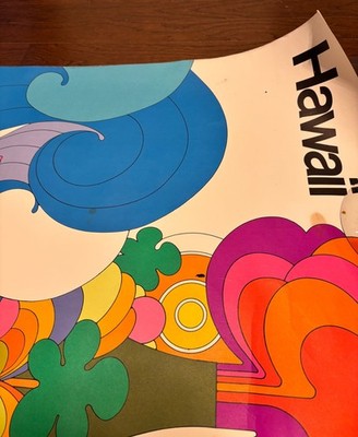 Vtg 1969 Continental Airlines HAWAII Original Ad Poster SURFER
