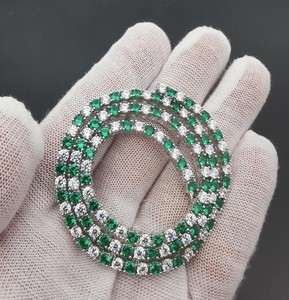 Authentic 15Ct Round Cut Lab Created Green Emerald Tennis Necklace 14K White Gold Plated
