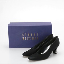 Stuart Weitzman Black Silk Passion Square Toe Pumps Rhinestone Heel Sz 5.5M EUC