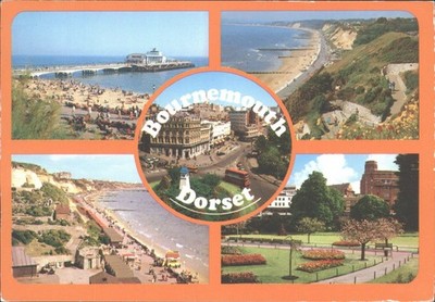 Bournemouth Dorset Multi-View Postkarte John Hinde Pier Beach Gardens 1980er