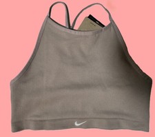 NIKE Indy Seamless Ribbed Women  s Light Support Tan Sports Bra Size L NEW NWT