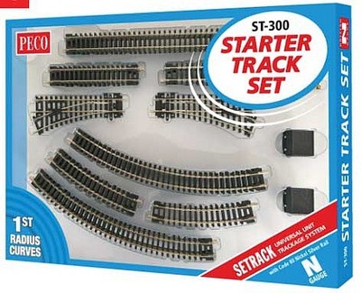 Peco st300 N Scale Code 80 Starter Track Set - Setrack -- Oval, Curves, Planbook