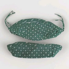 Liners LOT Of 2 Cloth Longaberger Basket Green & White W/Pleats Tie On Vintage