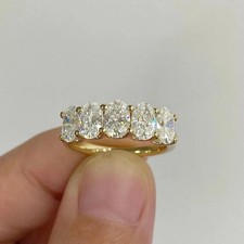 5CT Oval Cut Moissanite Solitaire 5-Stone Engagement Ring Solid 14K Yellow Gold