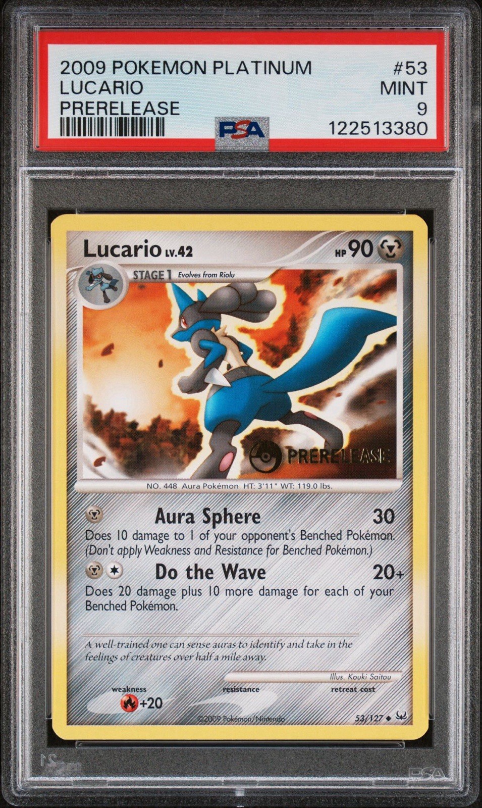 PSA 9 2009 POKEMON PLATINUM LUCARIO PRERELEASE STAMP #53 POP 16  (No 10 Exists)